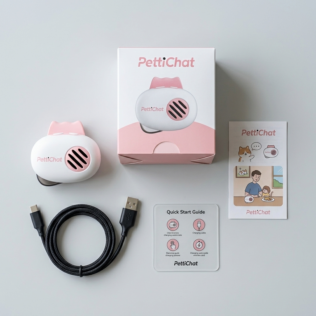 PettiChat unboxing contents flat lay